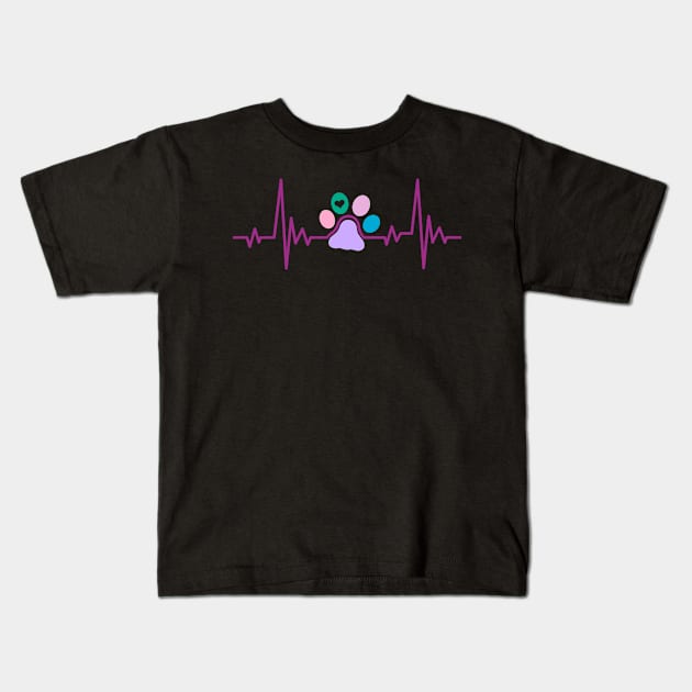 Cute Cat Paw Heartbeat Design, Cat Lover Gift Kids T-Shirt by Monday Cattitude